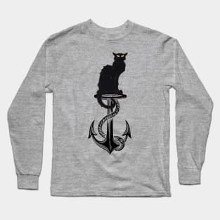 Black Cat Sitting on Anchor Long Sleeve T-Shirt